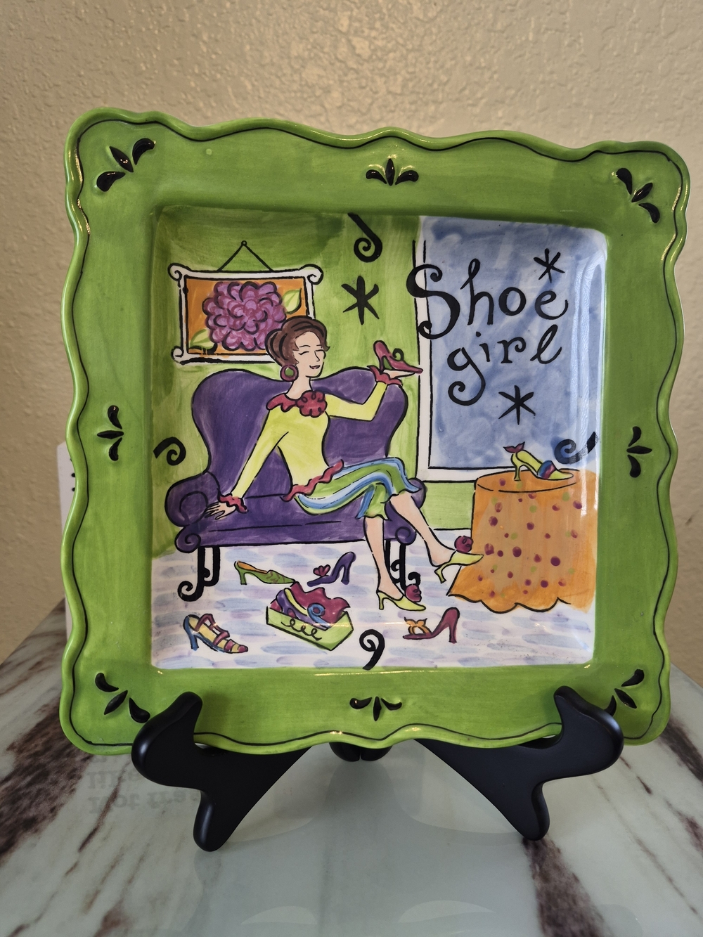 Certified International 'Shoe Girl' Decorative Ceramic Plate - Lime Green Frame